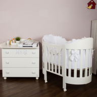 Детская кровать Italbaby Happy Family Oval, белый (в комплекте матрас и белье 4 предмета)