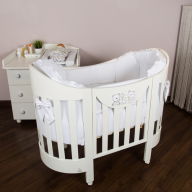 Детская кровать Italbaby Happy Family Oval, белый (в комплекте матрас и белье 4 предмета)